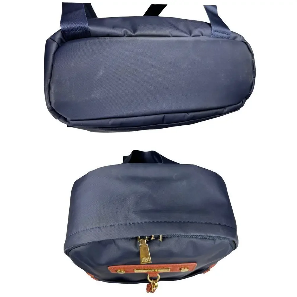 Adrienne Vittadini Backpack Unisex Navy Blue Zip Top Closure Preppy Pockets Logo